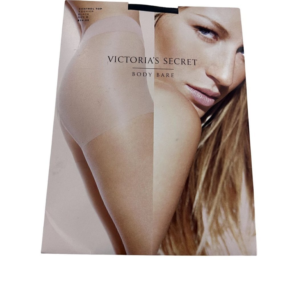 * Victoria's Secret Body Bare Control Top 7 Denier Black Size B Sheer Vintage